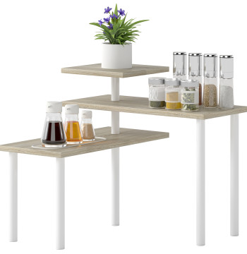 Estante de Cozinha de 3 Níveis Estante de Cozinha com 3 Prateleiras Giratórias Estrutura de Metal e Design em Degraus para Sala de Jantar Sala de Estar 40x18x36,5 cm Madeira