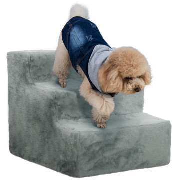Escada para Animais de Estimação com 3 Degraus 2 em 1 com Capa Removível e Lavável Escada para Cães Gatos 35x46x35 cm Cinza