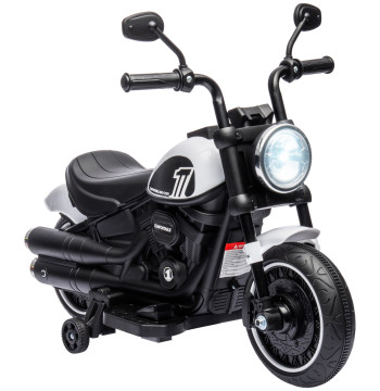 Motocicleta eléctrica para niños de 18-36 Meses Motocicleta Eléctrica Infantil con Batería 6v Farol y Rodas Auxiliares Removibles Carga 25 kg 76x42x57 cm Blanca