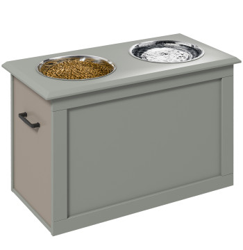 Alimentatore alto per cani Eater Cani con 2 ciotole in acciaio inossidabile e spazio di archiviazione nascosto 60x30x41 cm Grigio