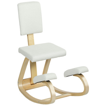 Sedia ergonomica di ginocchio con cuscino posteriore imbottito struttura in legno per migliore ufficio di postura 51x84x93 cm Crema