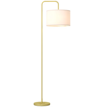 Lampada a pedale moderna E27 Max. 40W con struttura in acciaio schermo di lino e lampada di lettura del commutatore a pedale per camera di Dorm 64x38x163.5 cm Bianco e Oro