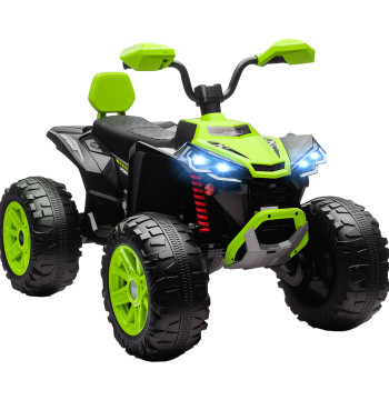 Cuadricilo eléctrico para niños 24V para 3-8 Años con 2 Lugares 2 Motores Velocidad hasta 6,5 km/h Ruedas con Suspensión Faróis Buzina Música y USB 109x68,5x76 cm Verde