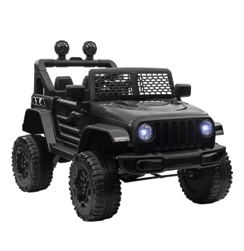 Voiture électrique pour enfants à partir de 3 ans Véhicule tout-terrain avec batterie 12V 2 Moteurs Télécommande Phares en corne 2.4G Prise en charge de vitesse réglable 30 kg 100x65x72 cm Noir