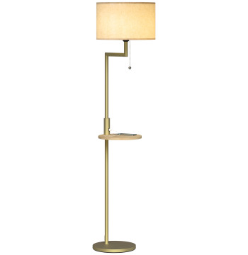 Lampada a pedale con lampada ausiliaria da tavolo con lampada Shelf E27 Max. 40W con interruttore a catena di schermo e caricatore USB per stand in camera Ø40x170 cm Oro