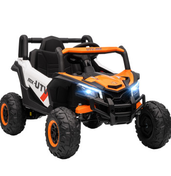 Voiture électrique pour enfants 12V UTV avec 2 moteurs Télécommande 2.4G Vitesse jusqu'à 7 km/h Suspension Système de phares USB pour enfants de plus de 3 ans 96x61x56 cm Orange
