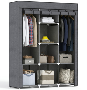 Armoire pliable en tissu Cabinet portable avec 8 étagères de rangement et 2 barres de suspension Organisateur de vêtements pour commode de dortoir 125x43x162,5 cm Gris