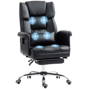 Sedia da massaggio con 6 punti di massaggio Sedia da ufficio con piedi retrattili Supporto Regolabile Altezza Telecomando e Supporto Lombar Rivestito in PU 69x65x107-115 cm Nero