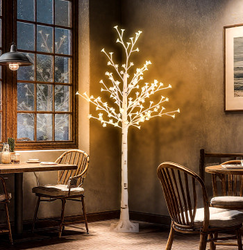 Árvore Cerejeira com 120 Luzes LED IP44 Banco Quente Árvore Decorativa com Flor de Cereja com Luz Ajustável em 3 Modos para Sala de Estar Festas Interiores 21x21x150 cm Branco