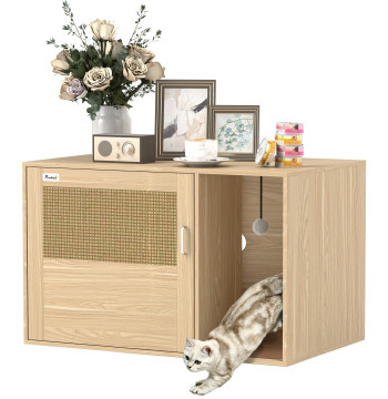 Móvel Caixa de Areia para Gatos Caixa de Areia para Gatos com Tapete de Arranhar e Porta de Vime Móvel Auxiliar com Caixa de Areia para Gatos para Sala de Estar 80x50x50 cm Branco - Modelo 2