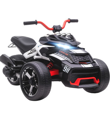 Quadricilo Elétrico para Crianças 12V 3-8 Anos com 2 Motores Velocidade até 5 km/h 3 Rodas Suspensão Faróis Buzina Música USB 113x74x63 cm Preto e Branco