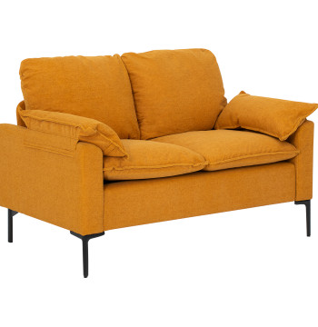 Canapé de 2 places Habillé en velours Canapé moderne avec pieds en métal accoudoirs Chambre rembourrée Bureau 130x77x84 cm Moutarde jaune