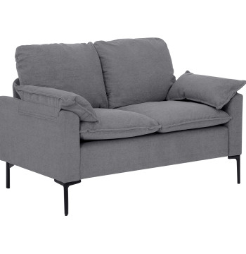 Sofá de 2 Lugares Revestido em Veludo Sofá Moderno com Pés de Metal Apoios de Braços Acolchoados para Sala Quarto Escritório 130x77x84 cm Cinza
