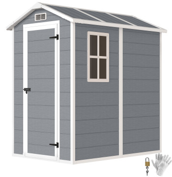 Abri extérieur de jardin 2,1 m2 131x186x198 cm Abri de jardin extérieur avec fenêtre de plancher porte avec ventilateurs de verrouillage pour rangement d'outils gris