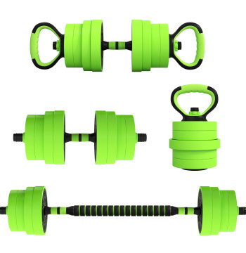 Set di Halter 30 kg 4 in 1 Set di peso con Kettlebell Weight Bar per la formazione della forza a casa Gym Green Office