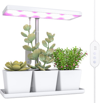 Luz de crecimiento con 30 led de espectro completo ajustable en altura con Temporizador automático 8/12/16/24H 5 Niveles de brillo y 3 Vasos para Estufa Jardín 31,8x13,4x18,6-35,6 cm Blanco