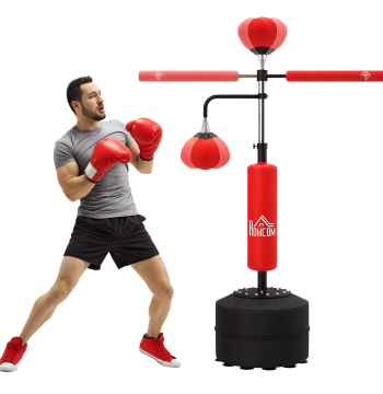 Sfera di punzonatura con altezza regolabile con 2 sfere di velocità Barra rotante 360° e Base riempita con acqua o sfera di perforazione della sabbia per adulti 88x50x160-230 cm Rosso e Nero