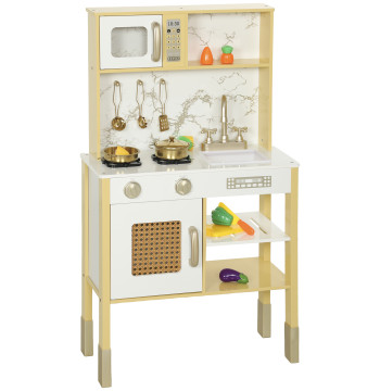 Gioca Cucina in Madeira con Suono cucina per bambini con accessori in acciaio inox Micro-waves Forno Bagno Verdura per il taglio per bambini da 3 anni 55x24x96 cm Oro