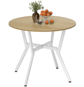 Tavolo da pranzo rotondo Stile industriale con sedile in legno e struttura in acciaio per sala da pranzo Cargo 60kg Ø90x76 cm Legno e bianco