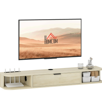 Móvel de TV Suspenso Móvel de TV para Sala com Gaveta Rebatível 2 Prateleiras Abertas Orifício para Cabos Estilo Moderno para Televisão 50 Polegadas 120x24x16 cm Madeira