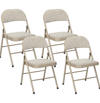 Conjunto de 4 Sillas plegables con Encosto y Assento Acolchoado en Linho Sintético y Estructura en Acero para Sala de estar Oficina Cocina 45x46x78 cm Bege