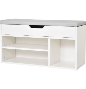 Sapateira com Assento Acolchoado para Entradas e Salões com 1 Gaveta e Prateleira de MDF 80x30x43cm Carga Máxima 120 kg Branco