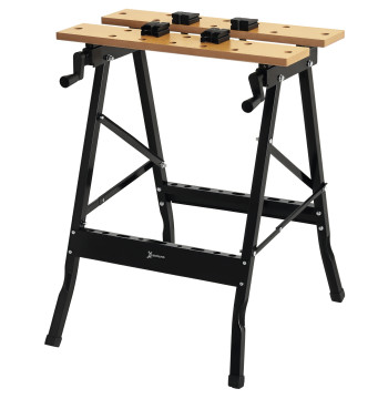 Amazonas: Bancada de trabalho dobrável Mesa de trabalho portátil com 4 grampos Buracos para serra Uso doméstico Ferro para trabalhar madeira Suporte para MDF 70 kg 56x62x75 cm Natural Preto
