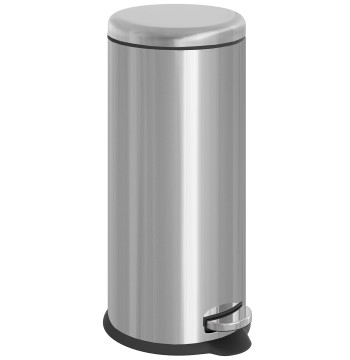 Balde de Lixo 30L Balde de Lixo com Abertura no Pedal Fechamento Suave e Cubo Amovível Aço Inoxidável Ø29,2x62,9 cm Prata