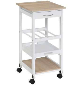 Cuisine Panier 4 niveaux panier de service avec roues pivotantes Tiroir Étagère Cuisine Rangement Salon Salle à manger 37x37x76 cm Blanc