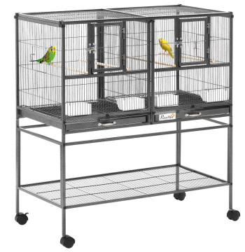 Gaiola dupla para pássaros pequenos Gaiola grande para pássaros com 4 bandejas múltiplas portas 4 Alimentadores 4 Cabides 95x45,5x102 cm Preto