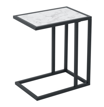Mesa de Apoyo para Sofá Moderno Mesa de Apoyo con Imitación de Superficie de Mármore Moldura de Metal Economía de Espacio 45x30x51.5 cm Blanco