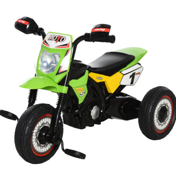 Mota para Crianças acima de 18 Meses Mota a Pedais para Crianças com 3 Rodas Luzes e Sons Realistas 71x40x51 cm Verde