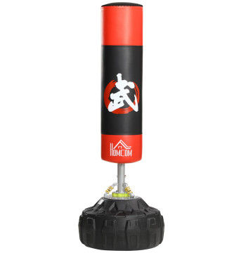 Sac de boxe en sac de boxe pour adultes avec grande base remplie de sable et eau Ø60x180 cm noir et rouge
