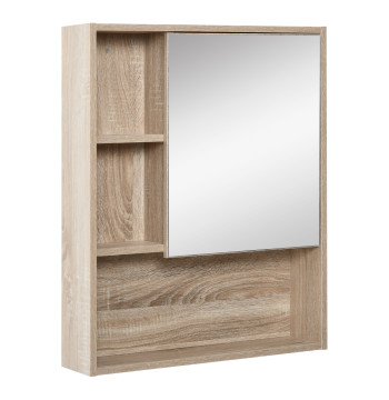 Armoire murale en bois avec miroir, porte en verre et étagère ouverte réglable 60x 15x 76cm en grain de chêne