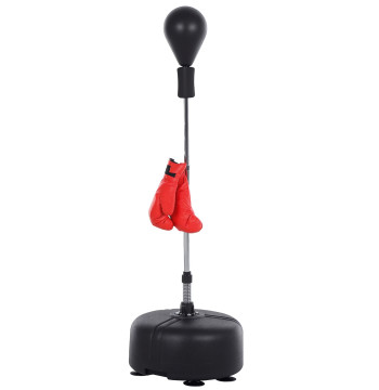 Alta sfera di punzonatura regolabile con sfera di boxe di base ricaricabile con supporto e guanti per adulti e adolescenti Ø48x136-154 cm Nero