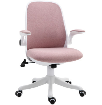 Cadeira de Escritório Giratória Função de Inclinação Altura Ajustável Ergonômica com Apoio de Braço Elevavel Carga 120 kg 62,5x60x94-104cm Rosa