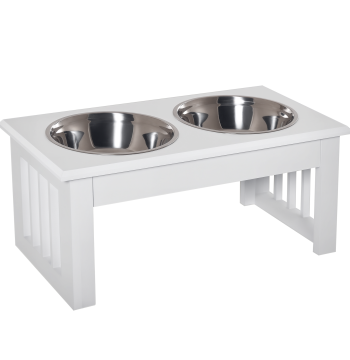 Feeder High pour chiens soutenus et 2 en acier inoxydable amovible Tiges Pet Feeder 44x24x15 cm Blanc