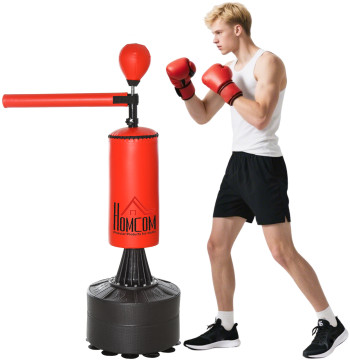 Balle de boxe avec hauteur réglable avec barre pivotante à 360° et balle de boxe à base remplie pour la boxe 88x48x155-205 cm Noir et rouge