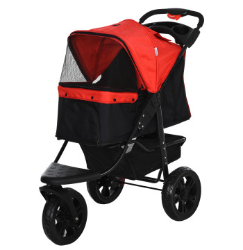 Carrinho dobrável para animais de estimação com 3 rodas Correias de segurança e cesto de armazenamento 109,5x54,5x106,5 cm Vermelho e preto