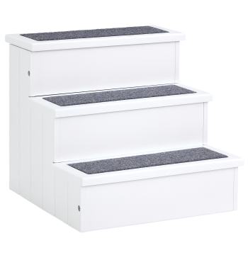 Scala per gli animali stimati a 3 gradini con stoccaggio e tappeto antiscivolo Portatile carico massimo 30kg 40.5x44.5x38 cm Bianco