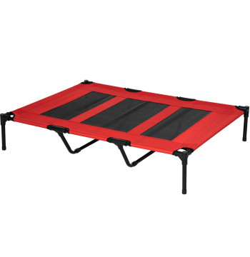 Letto per animali domestici Letto alto per cani da gatto con tessuto traspirante per il sonno Relax all'esterno Giardino Terrazza 122x92x23cm Rosso