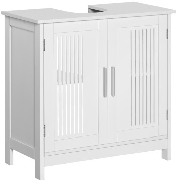 Móvil para Lavatorio Armário Casa de Baño de Chão de Madeira con 2 Puertas Ventiladas y Prateleira Interior ajustable Moderno 60x30x60 cm Blanco