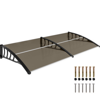 Marquise de protection 200x96 cm Marquise extérieure pour portes et fenêtres contre le soleil et la pluie avec PP Support Polycarbonate Brown