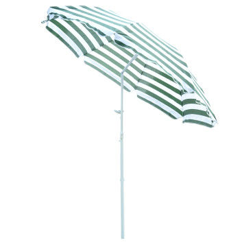 Cappello da sole da spiaggia Ø180cm con Inclineable Teto e Metal Mast Protezione solare per giardino Terrazza esterna strisce verdi e bianche