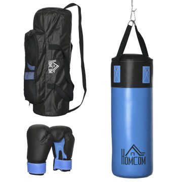 Sac de boxe professionnel Sac de puching avec gants de 8 oz crochet et sac de rangement d'entraînement Sac à sable pour adultes et adolescents Ø25x102 cm bleu