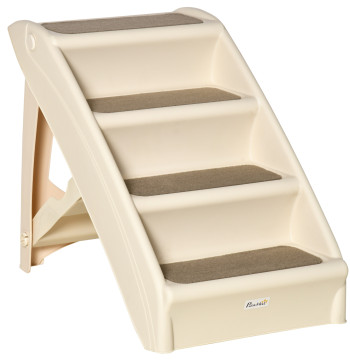 Scala pieghevole per gli animali stimati a 4 passi del cane del gatto portatile con i tappeti antiscivolo per la carica del letto del divano 20kg 67x38x49.5cm Beige