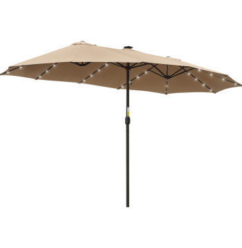 Double protection solaire avec 48 lumières LED, 4.5x2.65 m, protection solaire et anti-eau, idéale pour terrasse, jardin, patio et piscine, Beige