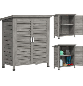 Armoire en bois pour jardin avec 2 Shears Intérieur 2 Portes et plafond incliné Terrasse extérieure 87x46,5x96,5cm Gris