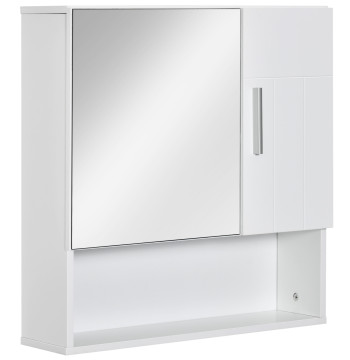 Salle de bain avec miroir mobile Salle de bains suspendue avec 2 portes et 2 poignées d'intérieur réglables 54x15,2x55.3cm Blanc