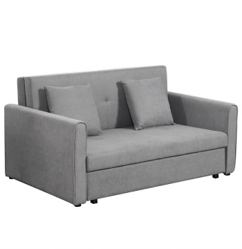 Sofá Cama de 2 Lugares Estofado em Algodão com 2 Almofadas Apoio para os Braços e Armazenamento Sofá Duplo Moderno para Sala de Estar Escritório 152x101x81cm Cinza